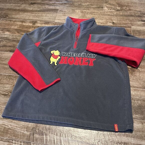The Disney Store Winnie the Pooh 1/4 Zip Sweatshirt Large Where's My Honey READ - Picture 2 of 9